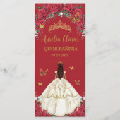 Rode Rozen Bloemen Quinceañera Witte Jurk Menu (Achterkant)