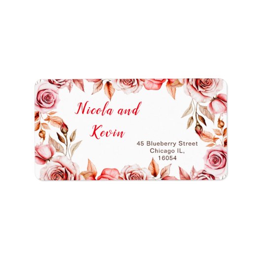 Rode rozen bloemenbruiloft etiket (Voorkant)