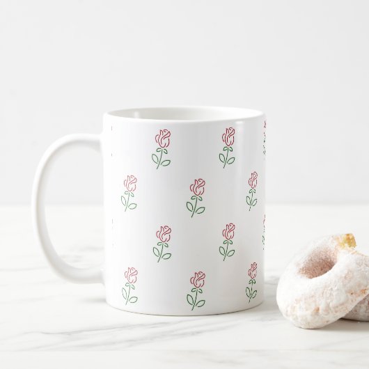Rode rozen, bloemenmotief, Rozen Koffiemok (Met donut)