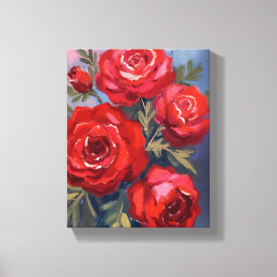 Rode Rozen Bloemenschildering in waterverf Canvas Afdruk