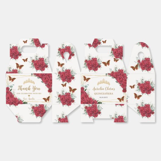 Rode Rozen Bloemenvlinders XV 16 Verjaardagsgevel Bedankdoosjes (Ongevouwen)