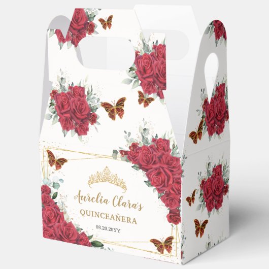 Rode Rozen Bloemenvlinders XV 16 Verjaardagsgevel Bedankdoosjes (Open)