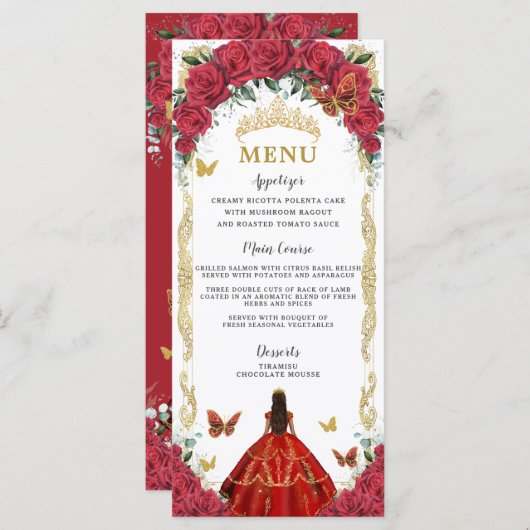 Rode Rozen Bloemstuk Quinceañera Bruine Prinses Me Programma (Voorkant / Achterkant)