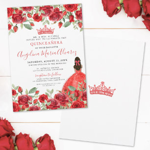 Rode Rozen Bloemstuk Quinceanera Uitnodiging