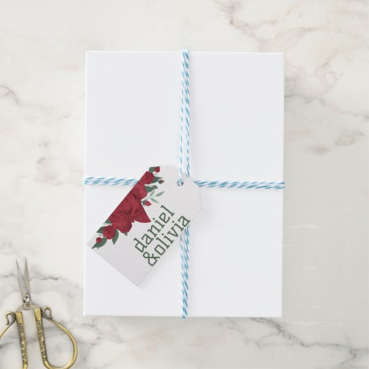 Rode Rozen Boho bruiloft Cadeaulabel (Met Touw)