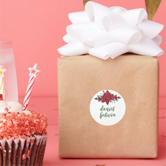 Rode Rozen Boho bruiloft Ronde Sticker (Feest)