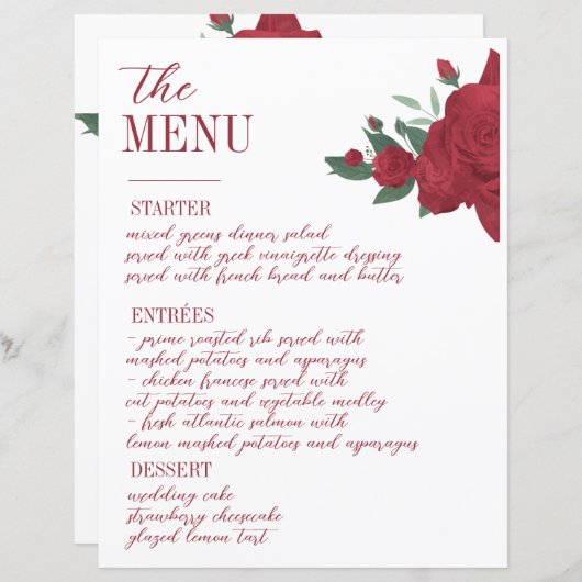 Rode Rozen Boho Wedding Menu (Voorkant / Achterkant)