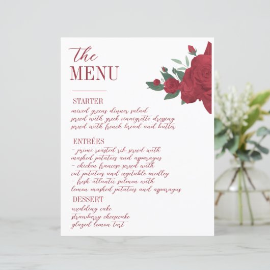 Rode Rozen Boho Wedding Menu (Staand voorkant)