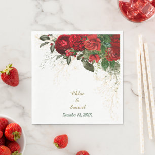 Rode Rozen Border Bloemen Bruiloft Servet