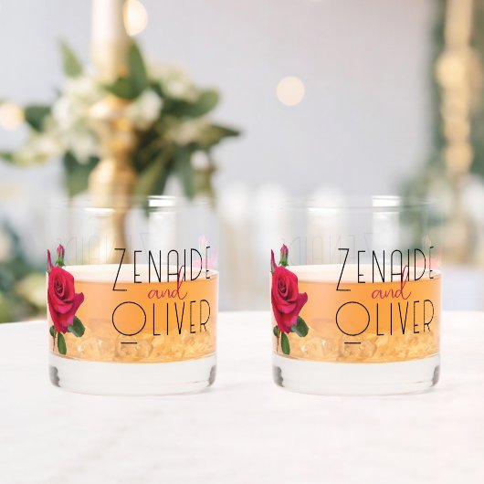 Rode Rozen Bruid en bruidegom Bruiloft Glaswerk Whisky Glas (Insitu (Huwelijk))