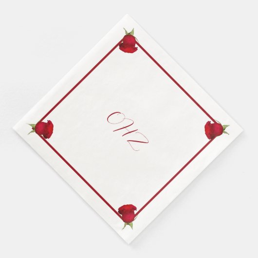 Rode Rozen Bruiloft Monogram Servetten (Hoek)