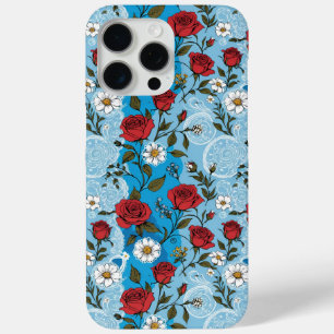 Rode Rozen Daisies en Kant Lichtblauw iPhone 15 Pro Max Hoesje