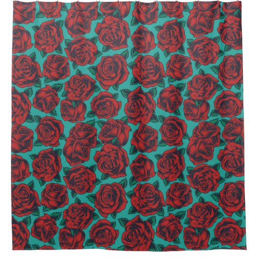 Rode rozen douchegordijn (Voorkant)