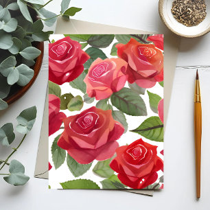 Rode Rozen   Elegante Bloem Roos Waterverf Briefkaart