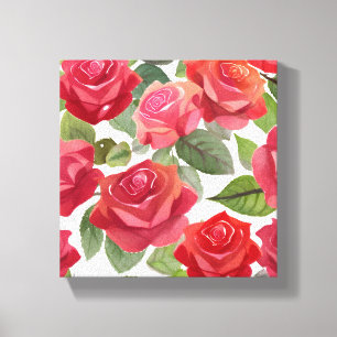 Rode Rozen Elegante Bloem Roos Waterverf Canvas Afdruk