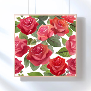 Rode Rozen Elegante Bloemrijke Roos Waterverf Poster