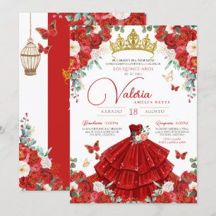 Rode Rozen Elegante Prinses Vlinder Quinceañera Kaart