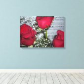 Rode rozen en bladmuziek canvas afdruk (Insitu (Houten vloer))