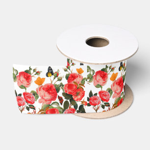 RODE ROZEN EN GELE VLINDERS Witte bloemen Lint