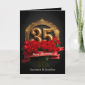 Rode Rozen en Goud Nummer 35ste bruiloft Jubileum Kaart (Voorkant)