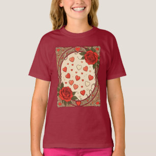 Rode Rozen En Harten Art Nouveau Ontwerp T-shirt