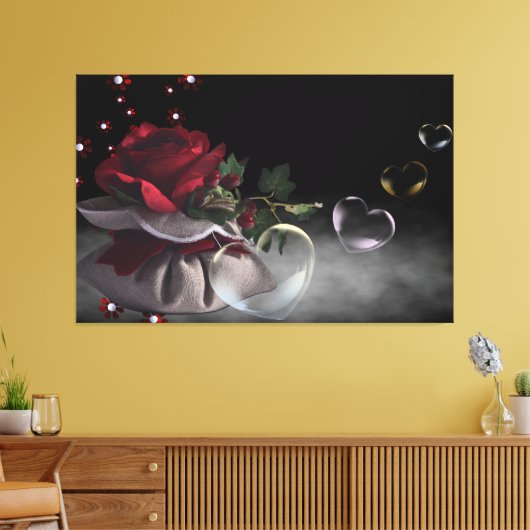 Rode rozen en harten canvas afdruk (Insitu (Woonkamer))