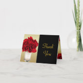 Rode rozen en harten, gouden en zwarte bruiloft bedankkaart (Voorkant)