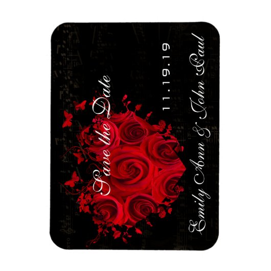 Rode Rozen en Harten Swirls Bruiloft Save the Date Magneet (Verticaal)