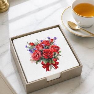 Rode Rozen en Lavendel Papieren Servetten
