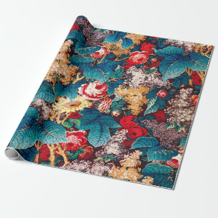 rode rozen en lila bloemmotief cadeaupapier