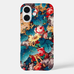 rode rozen en lila bloemmotief iPhone 16 hoesje