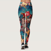 rode rozen en lila bloemmotief leggings (Achterkant)