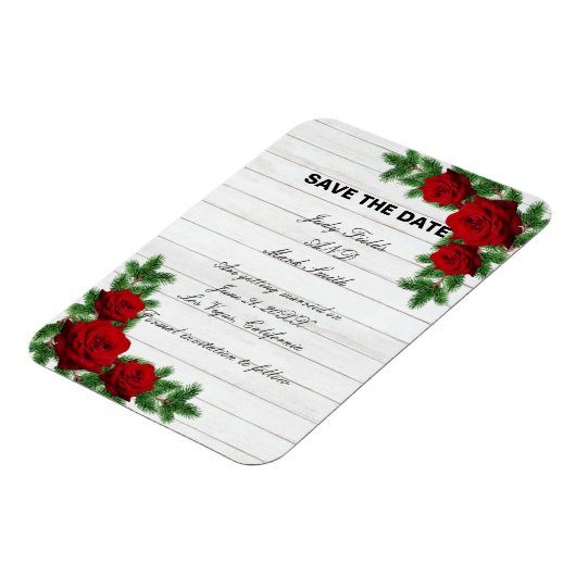 Rode rozen en pine tak kerst sparen de datum magneet (Linkerzijde)