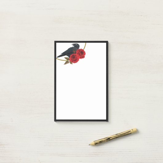 Rode rozen en Raven Post-it Notes (Op bureau)