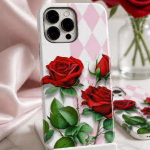 Rode rozen en roze en witte diamantpatroon Case-Mate iPhone 14 pro max hoesje