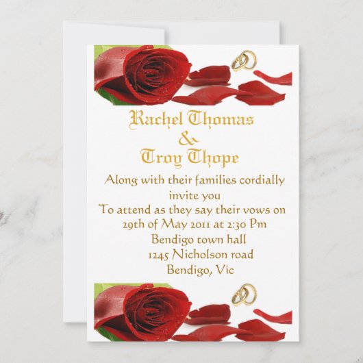 Rode rozen en trouwring kaart (Voorkant)