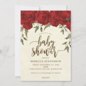 rode rozen florale baby shower uitnodiging (Voorkant)