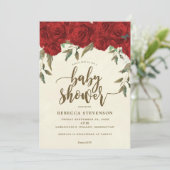 rode rozen florale baby shower uitnodiging (Staand voorkant)