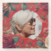 Rode Rozen FOTO Memorial Keepsake Sentimenteel Glazen Onderzetter (Voorkant)