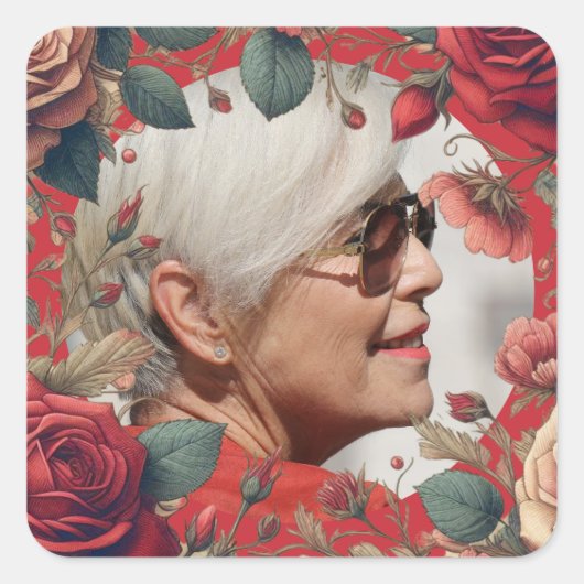 Rode Rozen FOTO Memorial Keepsake Sentimenteel Vierkante Sticker (Voorkant)