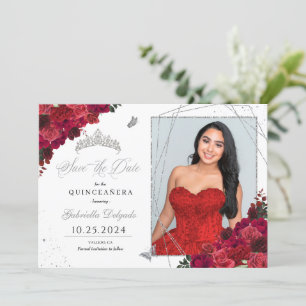 Rode Rozen Fotokaart Quinceañera De datum opslaan Kaart