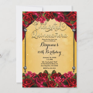Rode Rozen Geel & Goud Quinceañera 15de Feestje Kaart