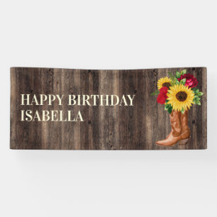 Rode Rozen Gele Zonnebloemen Laarzen Hout Verjaard Spandoek