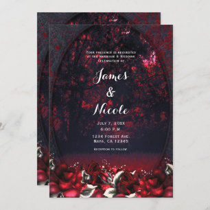 Rode Rozen Gothic Wedding Invitation Kaart