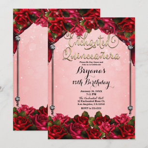 Rode Rozen Goud & Roze Quinceañera 15th Feest Kaart
