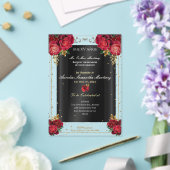 Rode Rozen, Goud, & Zwarte Quinceañera Acryl Uitnodigingen (Insitu (Huwelijk))