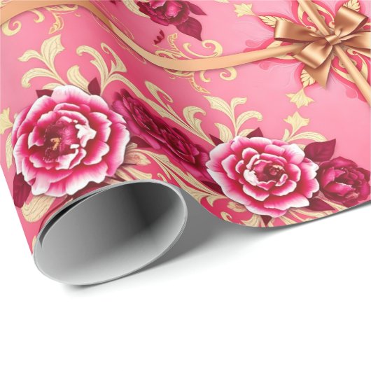 Rode Rozen Gouden Bogen Wrapping Paper Roll Cadeaupapier (Rol Hoek)
