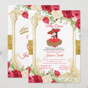 Rode Rozen & Gouden Miss Quinceañera Mexicaans Kaart