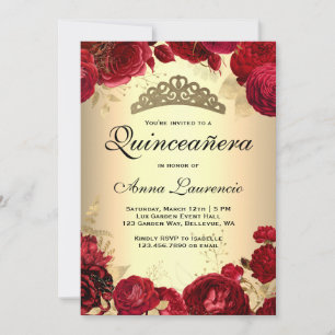 Rode Rozen Gouden Quinceanera Kaart
