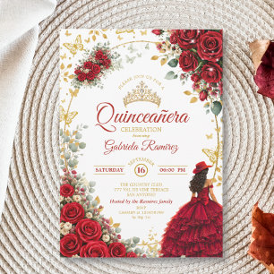 Rode Rozen Gouden Vlinders Quinceañera Kaart